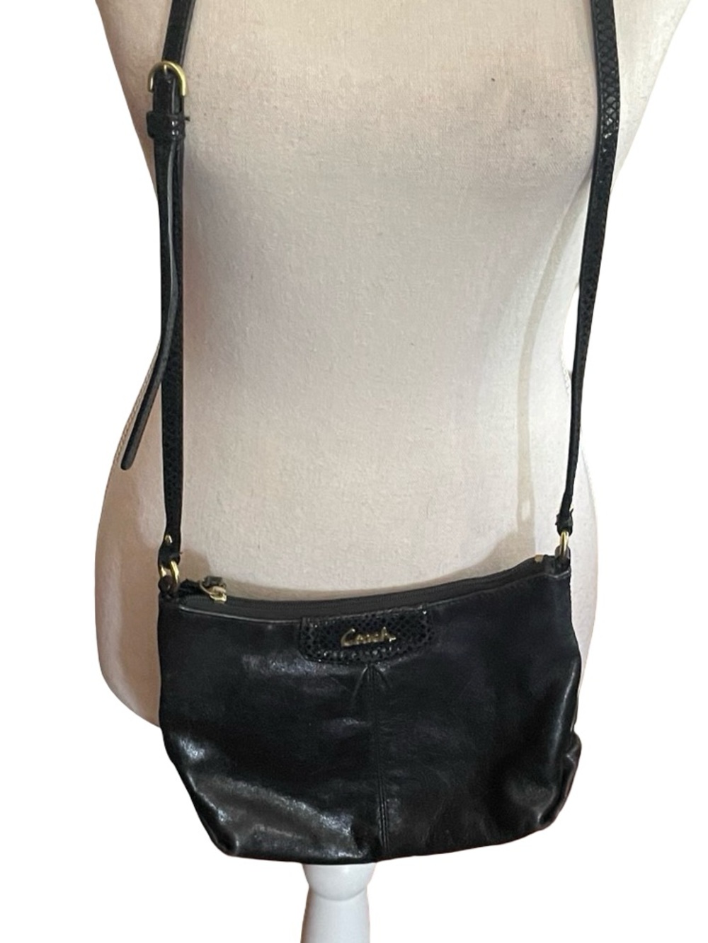 Coach Ashley black leather crossbody bag purse snake embossed adjustable strap - Picture 3 of 16